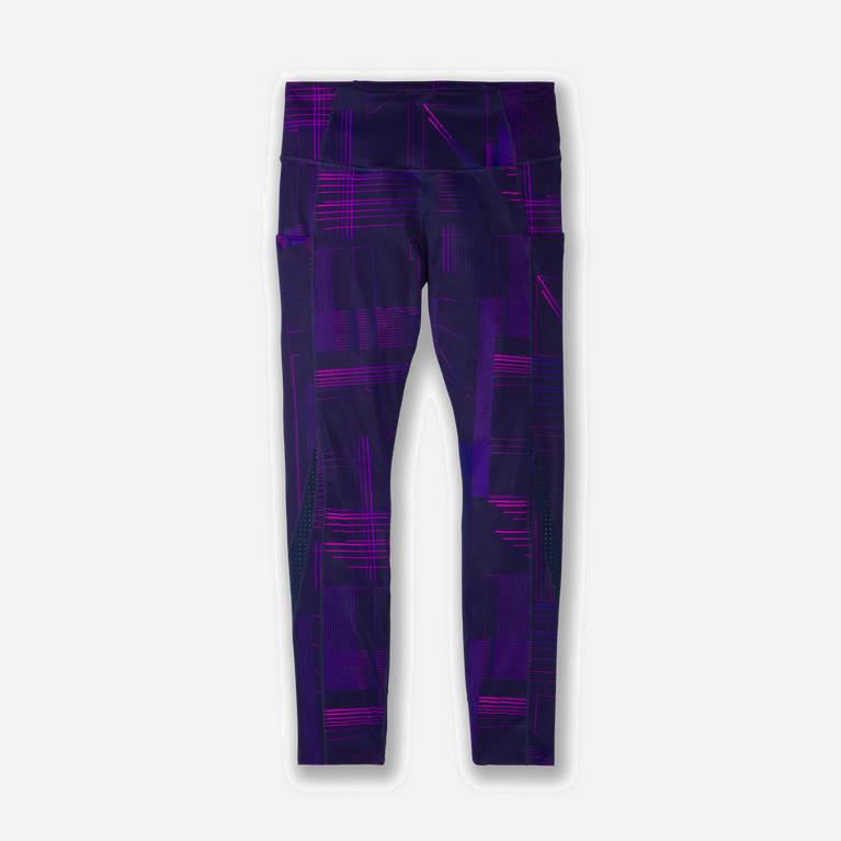 Brooks Method 7/8 Womens Cropped Running Leggings Ireland Matrix Navy Print/Purple (AOHM-58604)